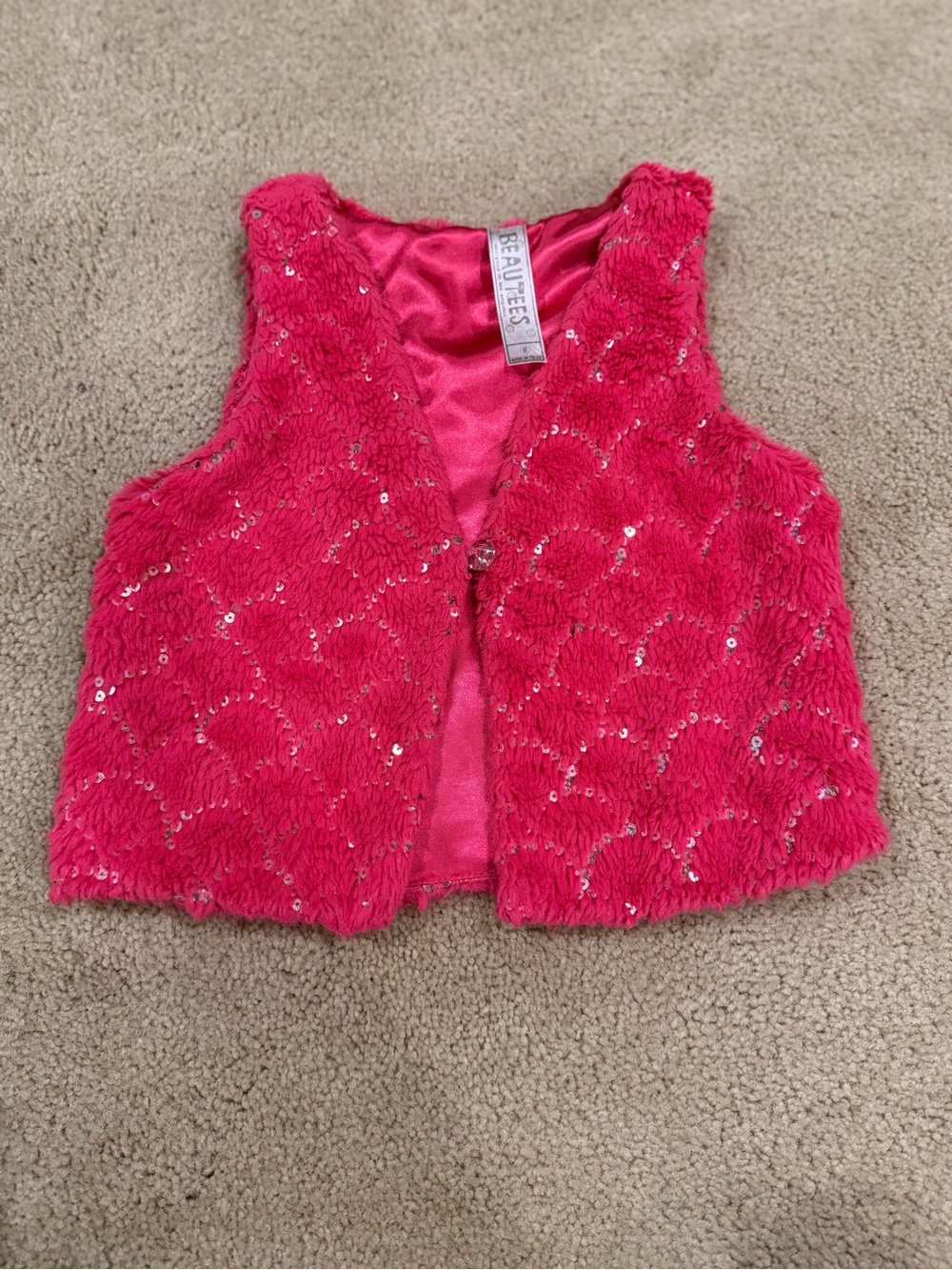 Beautees Girls Size 6 Pink Sequin Fuzzy Vest Y2K
